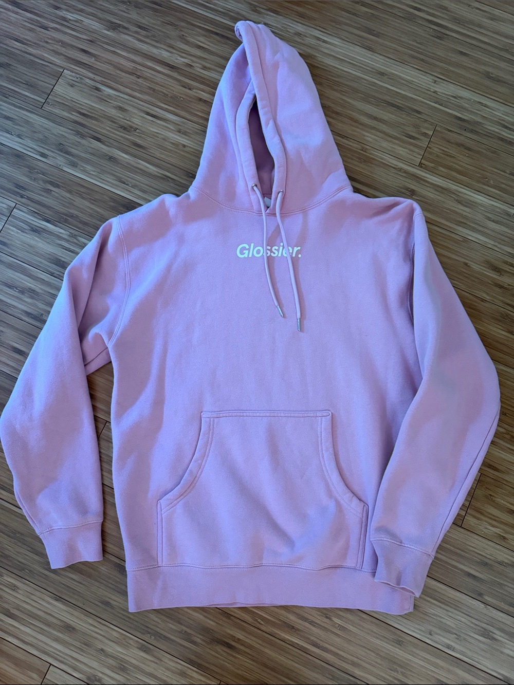 Glossier pink logo hoodie